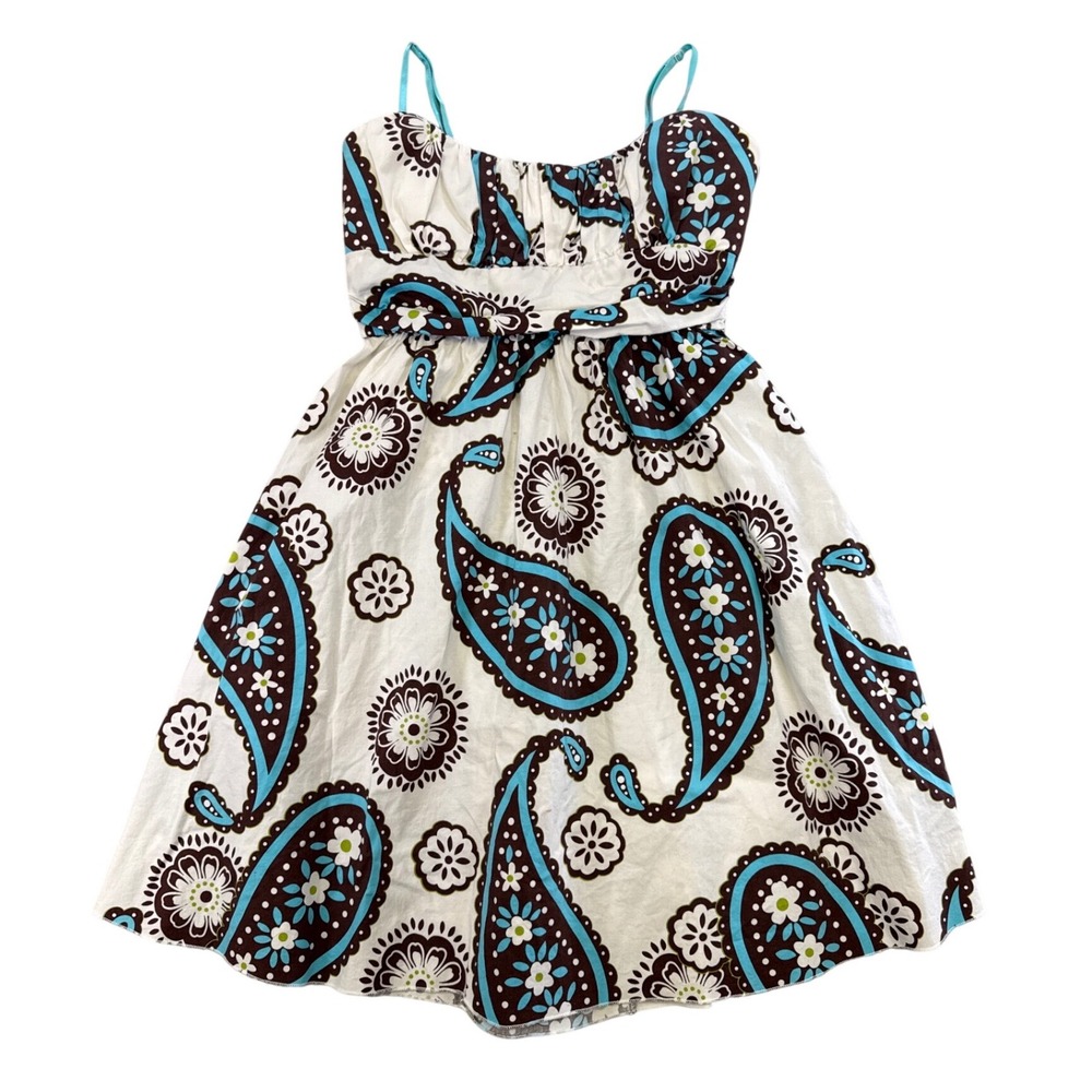 Ruby Rox Paisley Floral Fit & Flare Dress Blue Brown White Size 7 Sweetheart
